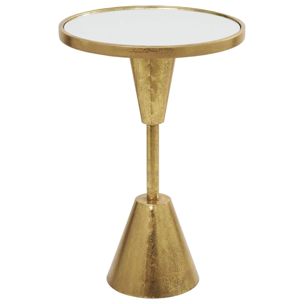Maple and Jade Accent End Table with Pedestal Base and Mirrored Glass Top in Stain Gold, , large