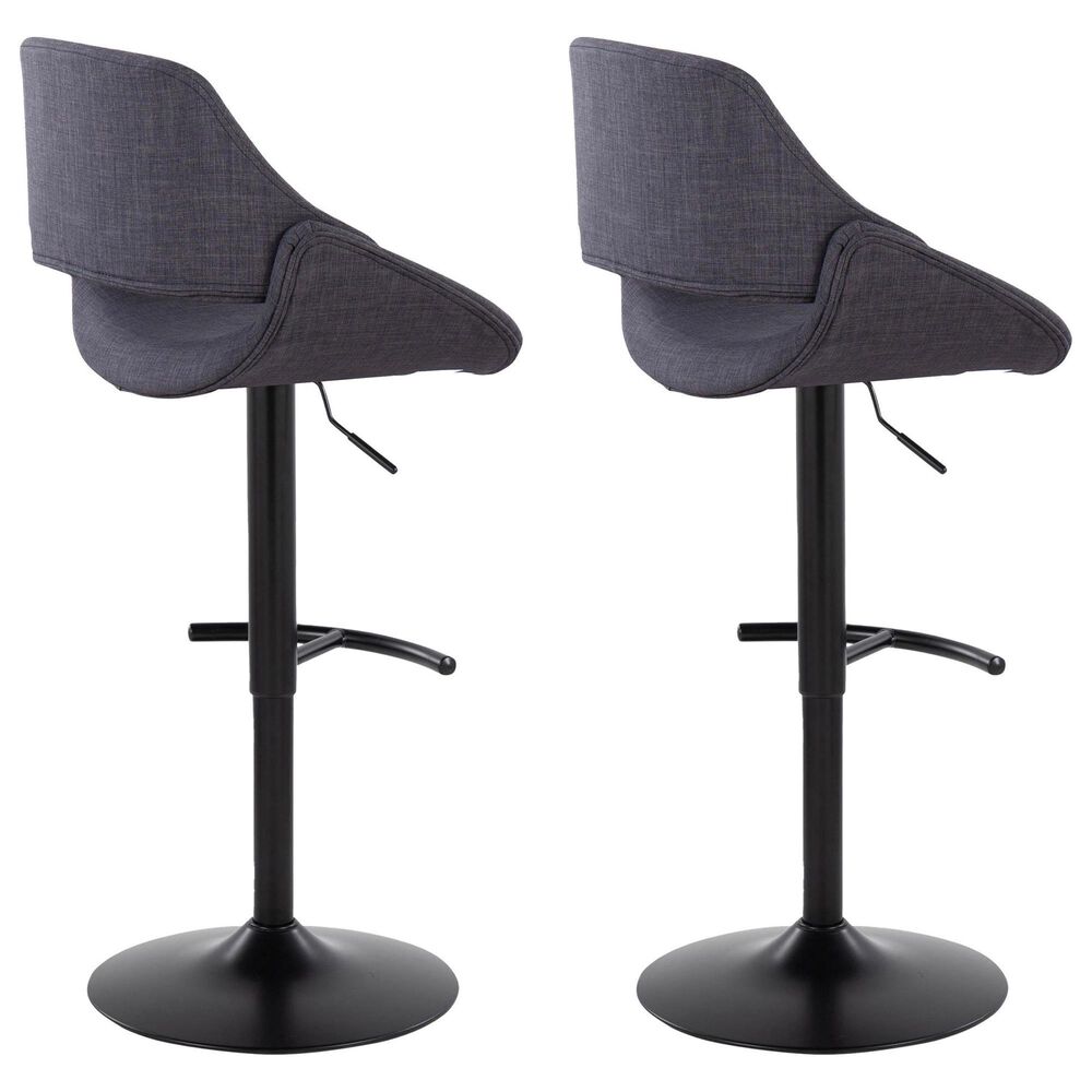 LumiSource Fabrico Swivel Adjustable Bar Stool with Charcoal Fabric Upholstery and Rounded T Footrest in Black (Set of 2), , large