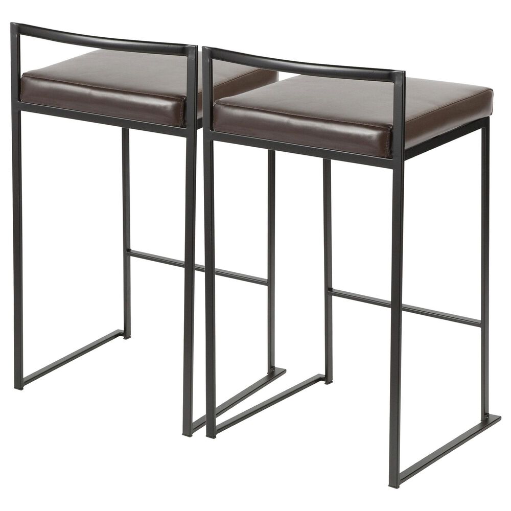 Lumisource Fuji Stackable Counter Stool with Brown Faux Leather Cushion in Black &#40;Set of 2&#41;, , large