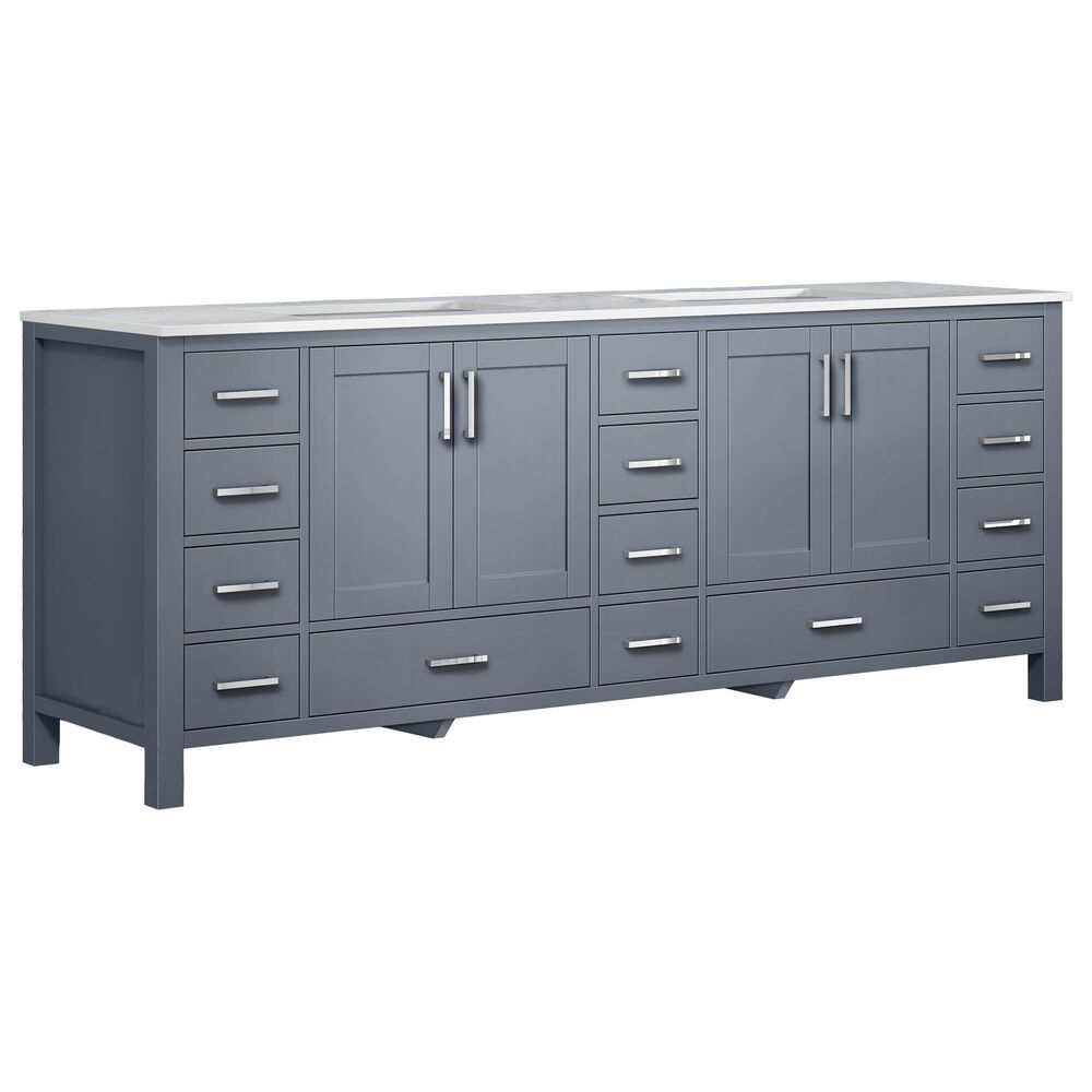 Lexora Home Jacques 84" Double Bathroom Vanity in Dark Grey with White Carrara Marble Top and Rectangle Sinks, , large