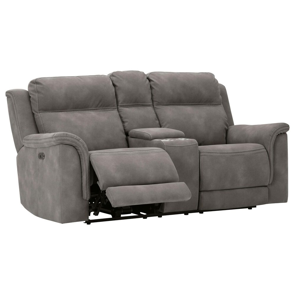 Ashley Next-Gen DuraPella Power Console Loveseat with Power Headrest in Slate, , large