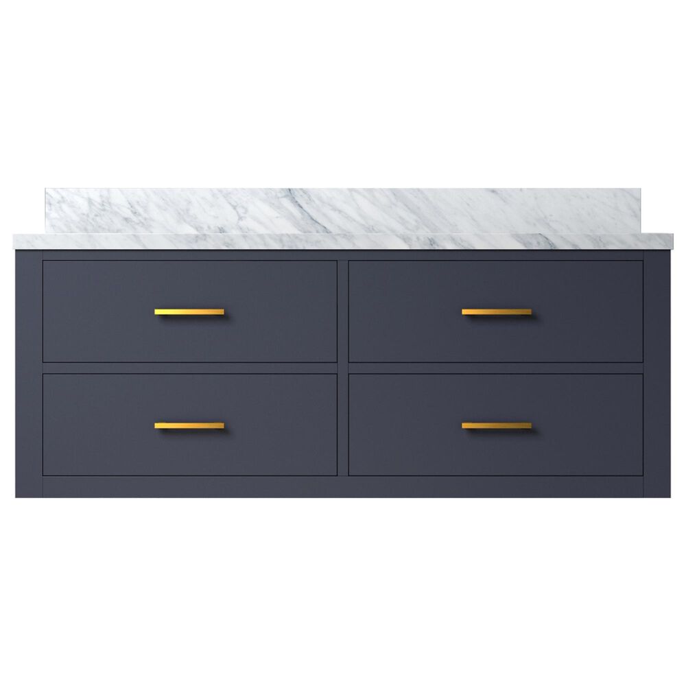 Lexora Home Castor 48&quot; Single Bathroom Vanity in Blue with 2 cm White Carrara Marble Top and Rectangular Sink, , large