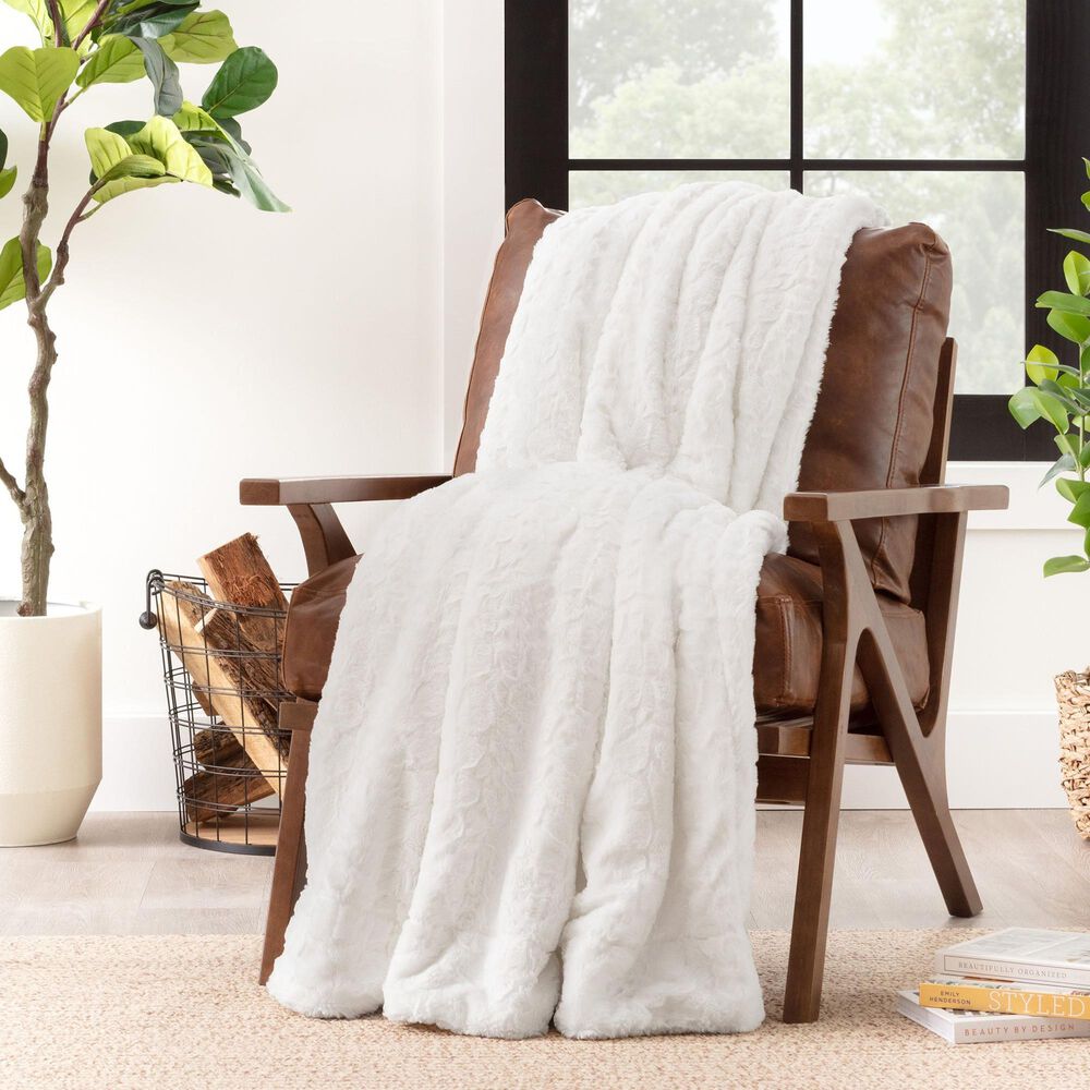 50&quot; x 65&quot; Wolf Faux Fur Throw Blanket in White, , large