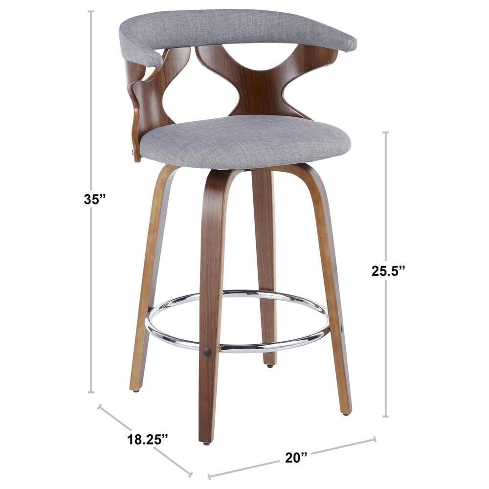 LumiSource Gardenia Swivel Fixed-Height Counter Stool with Cream Fabric Upholstery in Chrome and Whitewashed (Set of 2), , large