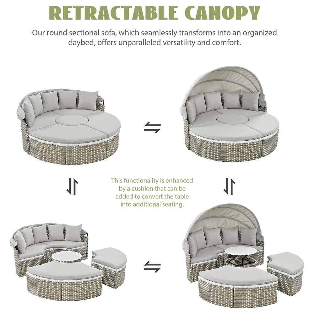 HOMLUX Patio Furniture Round Outdoor Sectional Sofa Set in Grey, , large