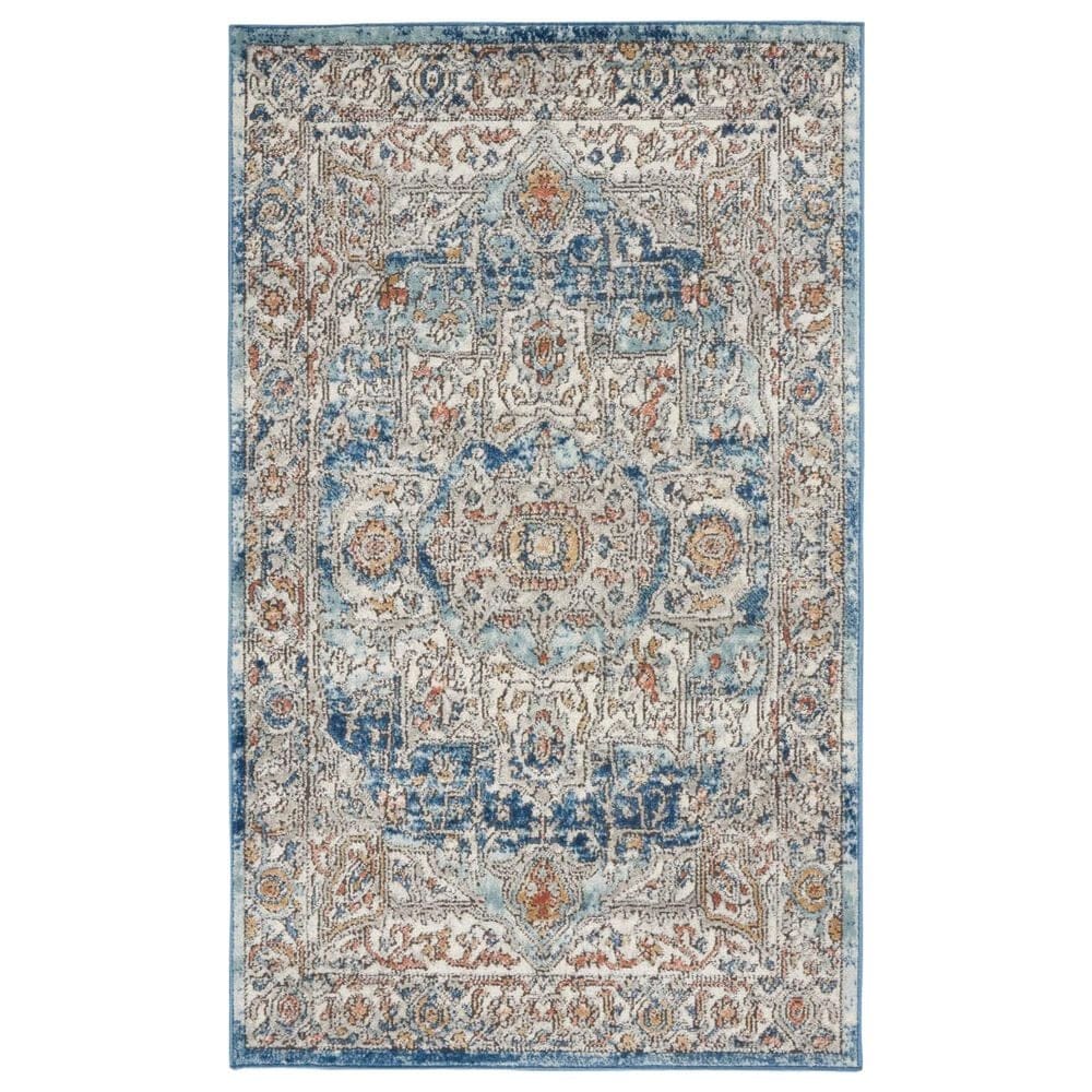 Nourison Quarry QUA11 3" x 5" Ivory and Blue Area Rug, , large