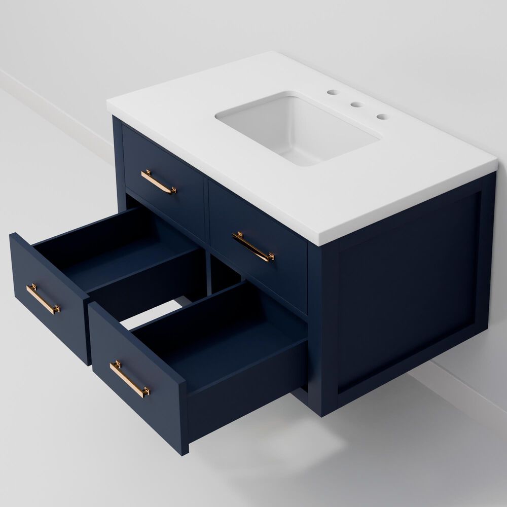 Lexora Home Castor 36" Single Bathroom Vanity in Blue with 2 cm White Quartz Top and Rectangular Sink, , large