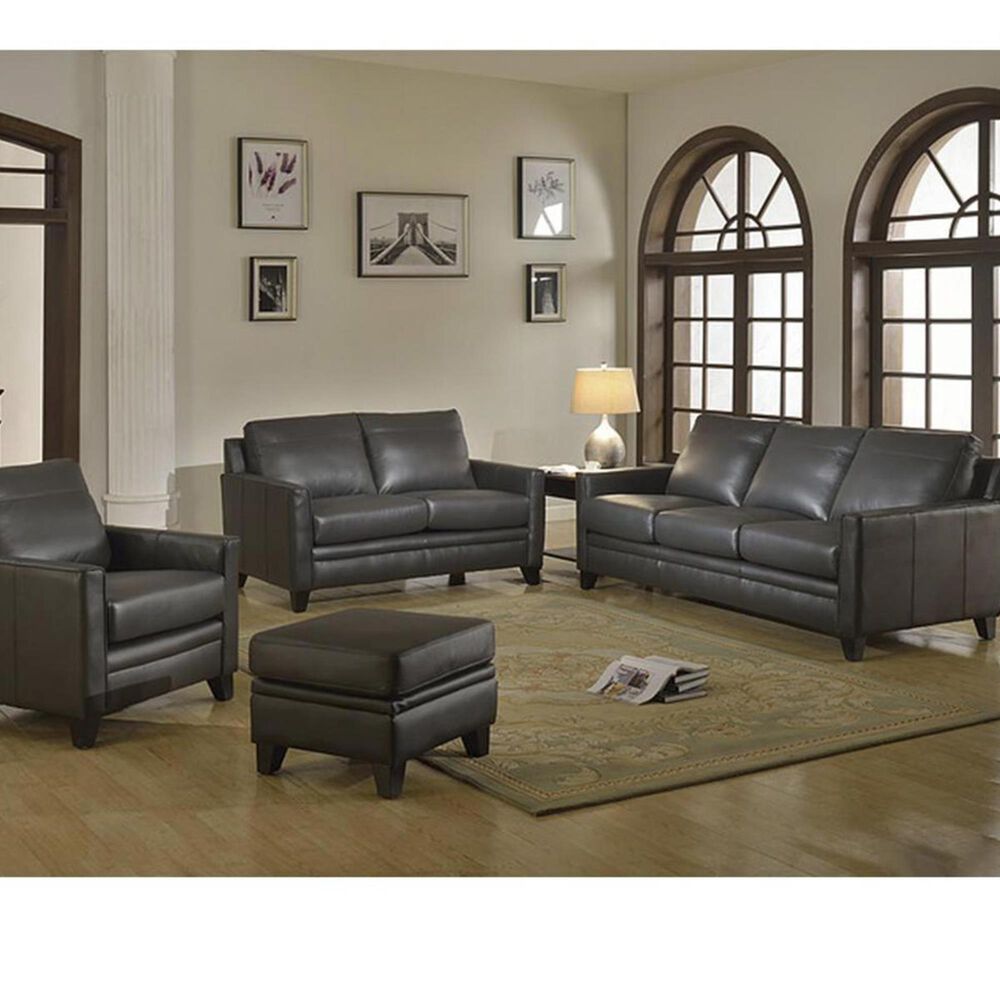 Italiano Furniture Fletcher Leather Ottoman in Charcoal Gray, , large