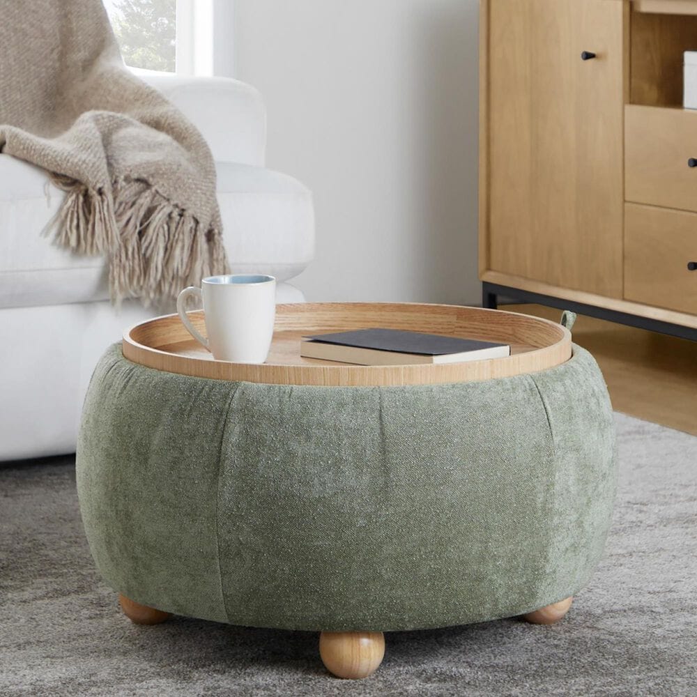 Lumisource Tray Storage Pouf with Leg in Green, , large