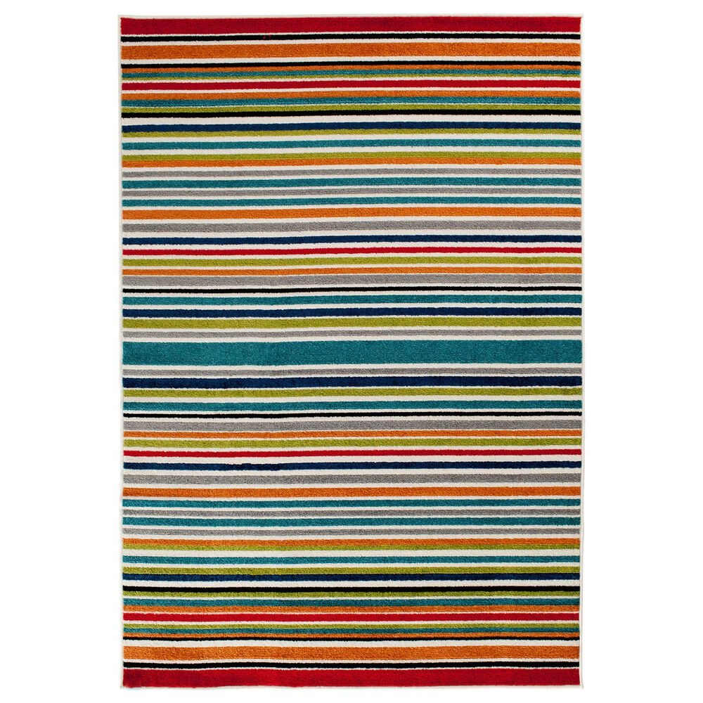 Central Oriental Terrace Tropic Santee 6"7" x 9"6" Red and Blue Area Rug, , large