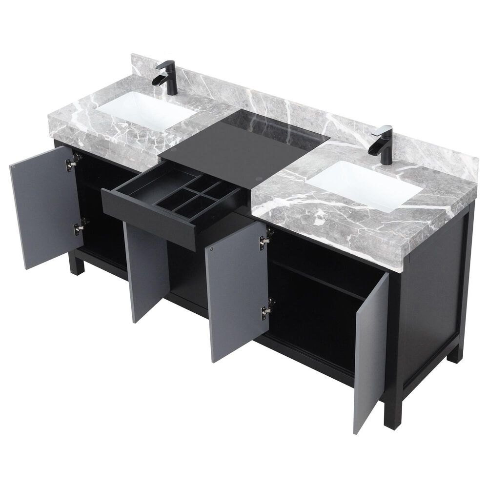 Lexora Home Zilara 72&quot; Double Bathroom Vanity in Black and Grey with 11 cm Castle Grey Marble Top and Rectangular Sinks, , large
