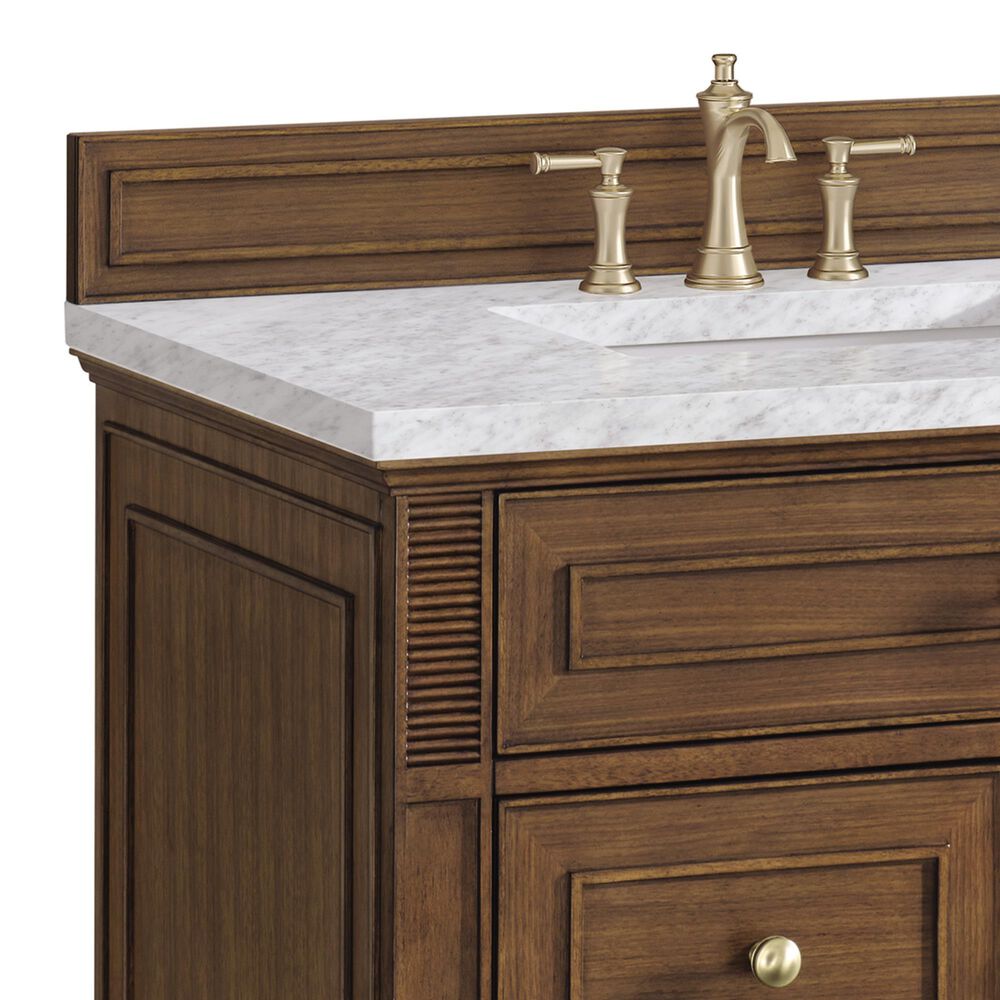 James Martin Vanities Lorelai 36&quot; Single Vanity in Mid-Century Walnut with 3 cm Carrara White Marble Top, , large