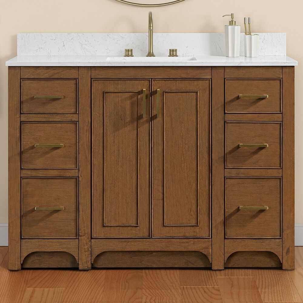 37B Lucerne 48" Single Bathroom Vanity in Dark Maplewood with Marble Top and Backsplash, , large