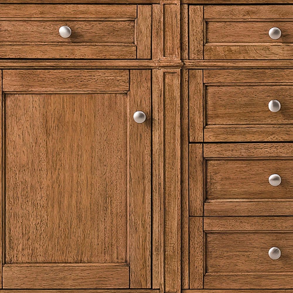 James Martin Vanities Brittany 60&quot; Double Bathroom Vanity in Saddle Brown with 3 cm Parisien Bleu Quartz Top and Rectangular Sinks, , large