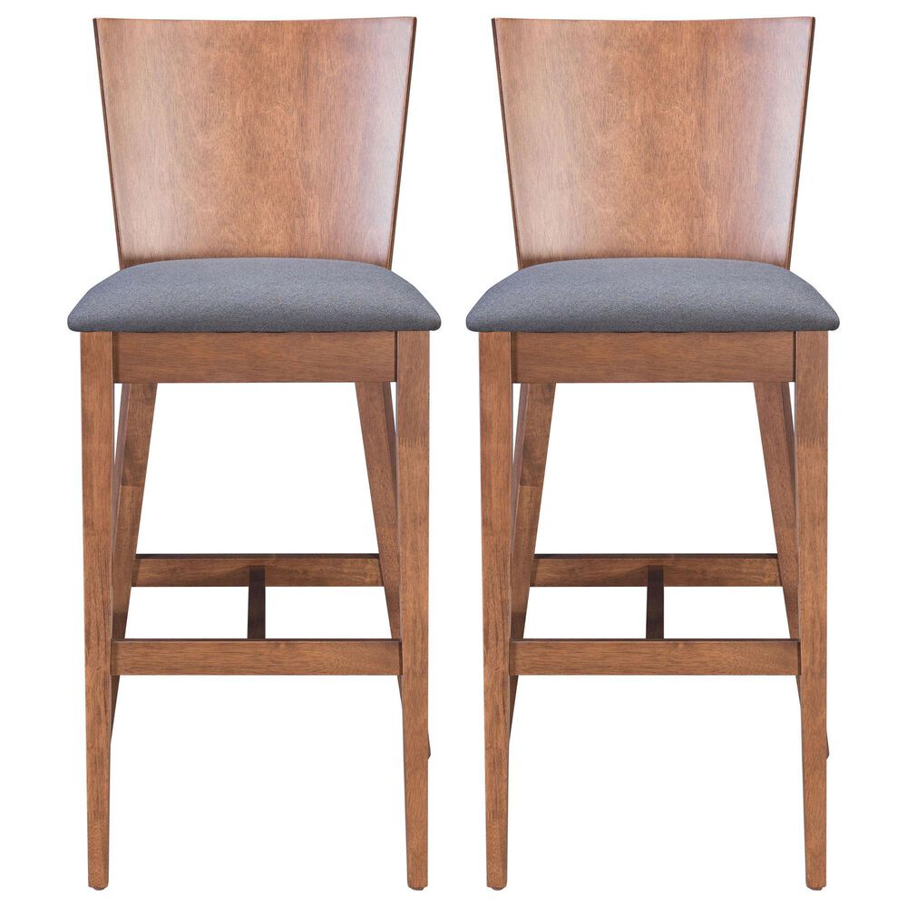 Zuo Modern Ambrose Bar Chair in Brown/Dark Gray Cushion &#40;Set of 2&#41;, , large