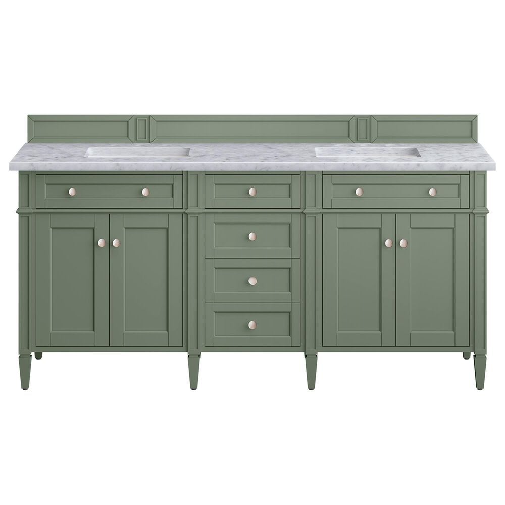 James Martin Vanities Brittany 72" Double Bathroom Vanity in Smokey Celadon with 3 cm Carrara White Marble Top and Rectangular Sinks, , large