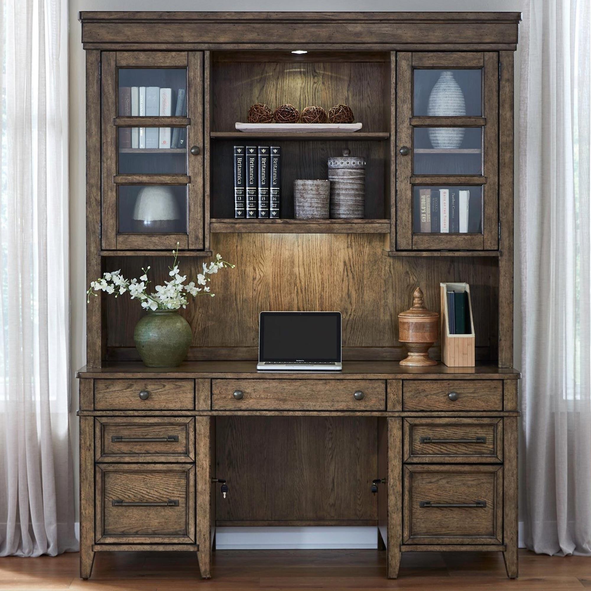 Liberty Furniture Carolina Park Credenza Desk with Hutch in