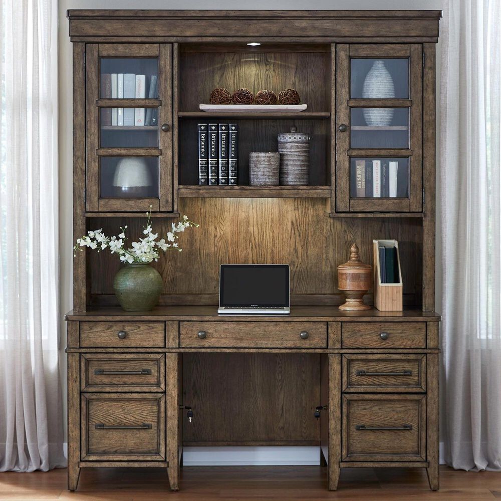 Liberty Furniture Carolina Park Credenza Desk with Hutch in Amber Brown, , large