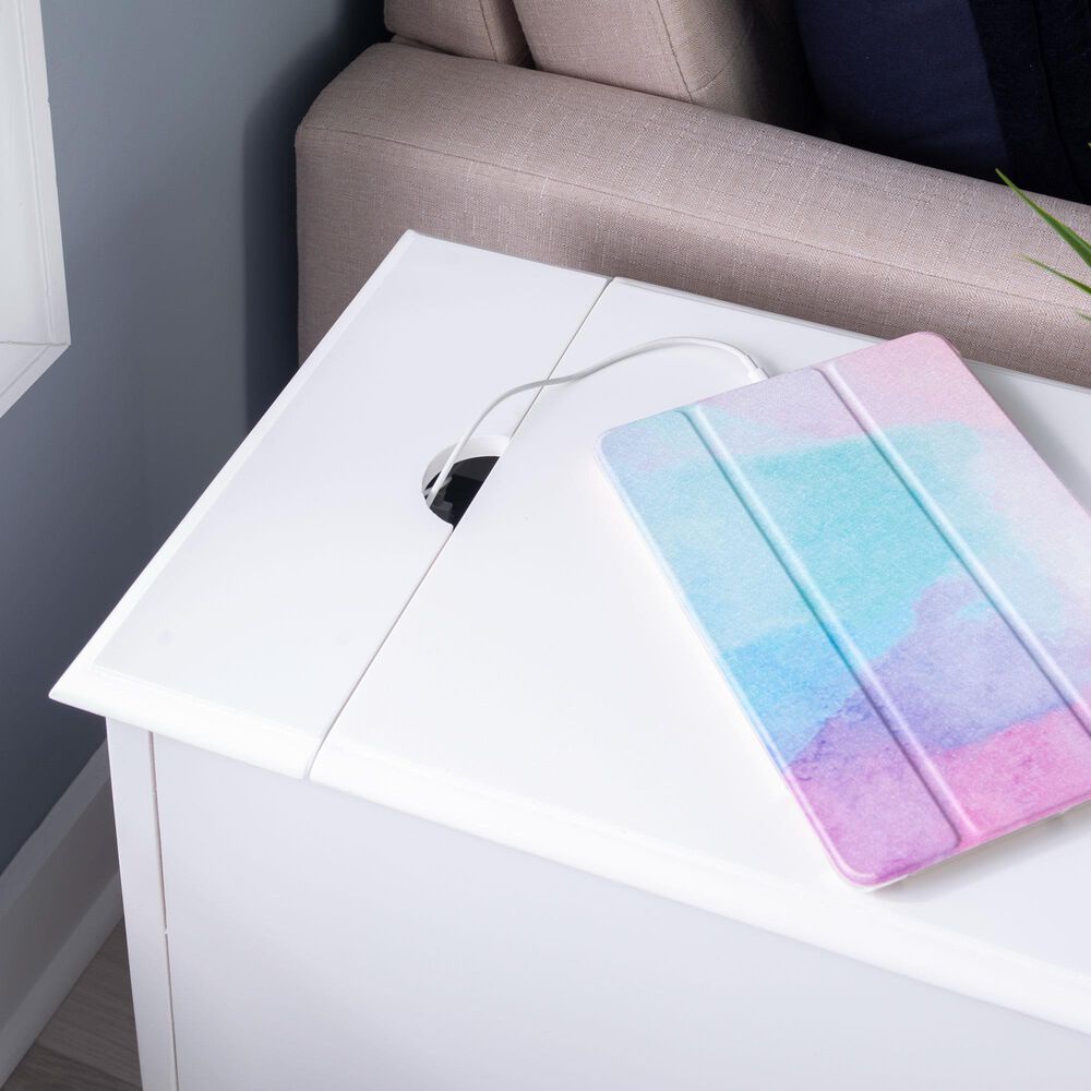 Linon Home Decor Barron Accent Table with USB Charging Station in White, , large