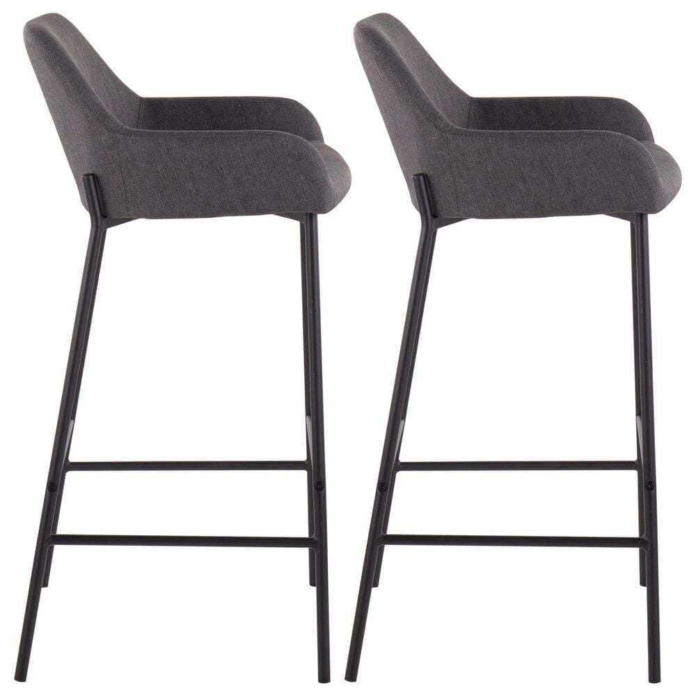 LumiSource Daniella Bar Stool with Charcoal Upholstery in Black (Set of 2), , large