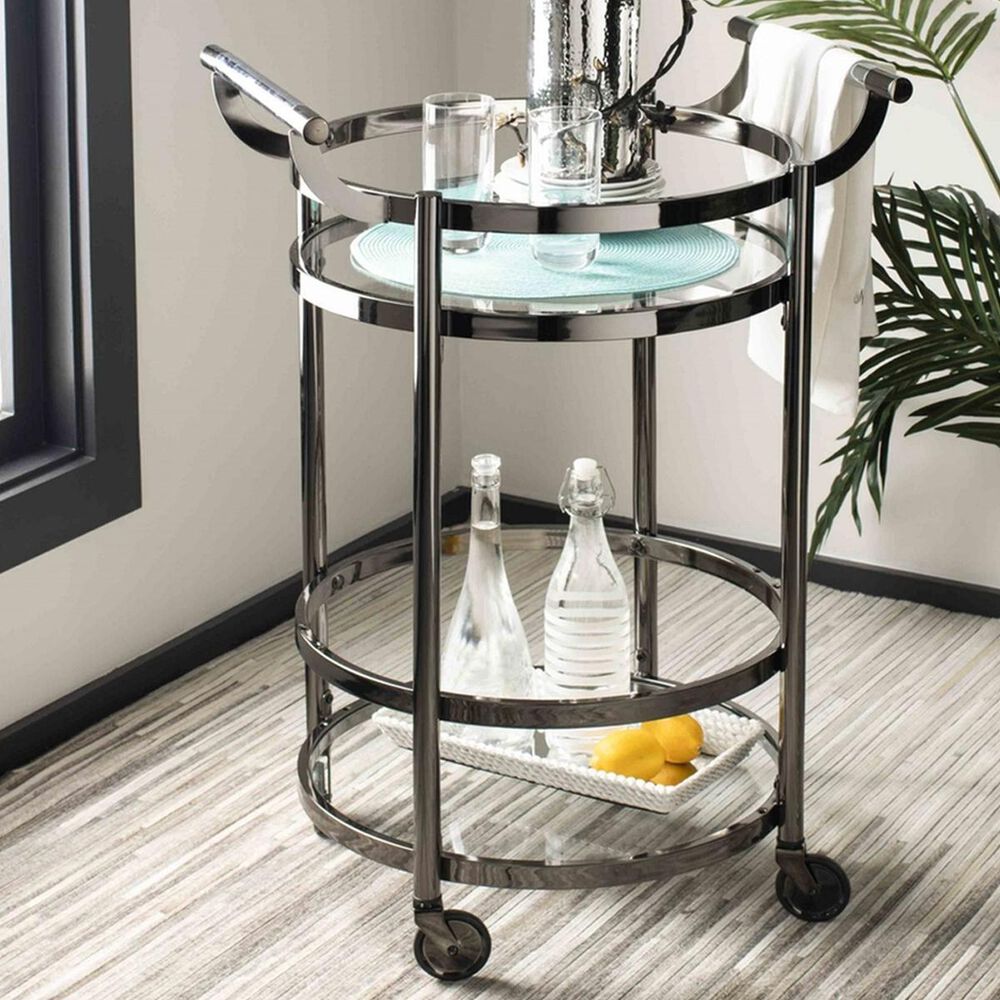 Safavieh Sienna 2-Tier Round Bar Cart in Black Nickel, , large