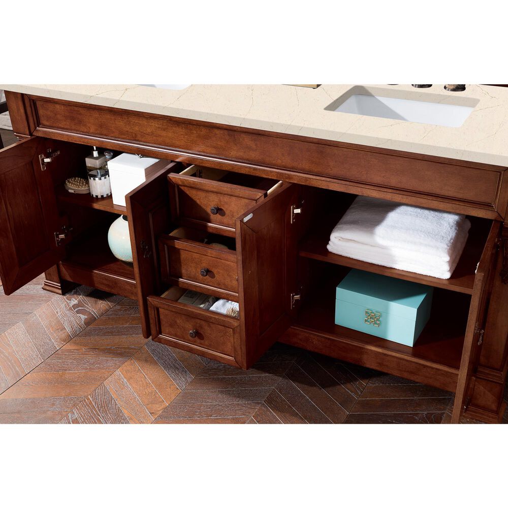 James Martin Vanities Brookfield 72&quot; Double Bathroom Vanity in Warm Cherry with 3 cm Eternal Marfil Quartz Top and Rectangle Sink, , large