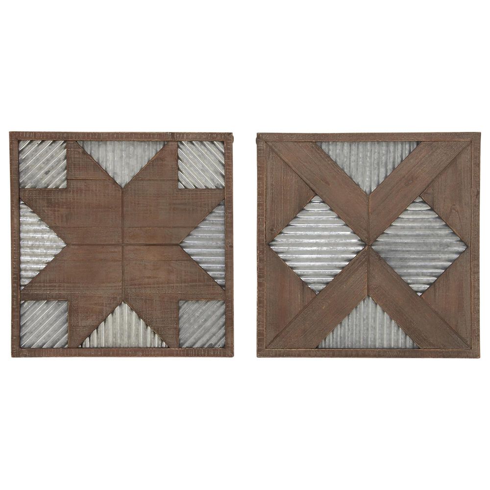 Maple and Jade 19&quot; x 19&quot; Farmhouse Wall Decor in Brown and Gray &#40;Set of 2&#41;, , large