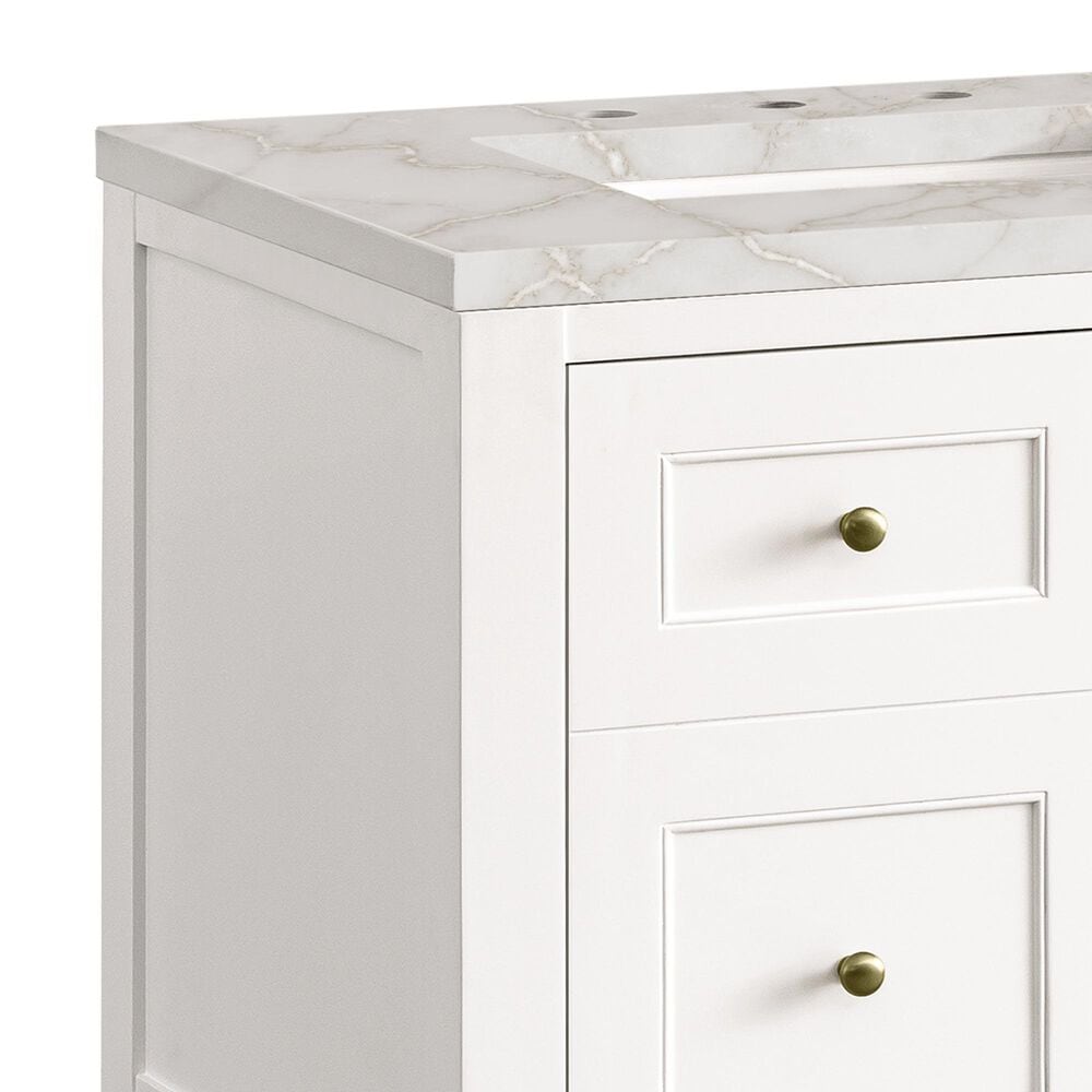 James Martin Vanities Breckenridge 30&quot; Single Bathroom Vanity in Bright White with 3 cm Victorian Silver Quartz Top and Rectangular Sink, , large