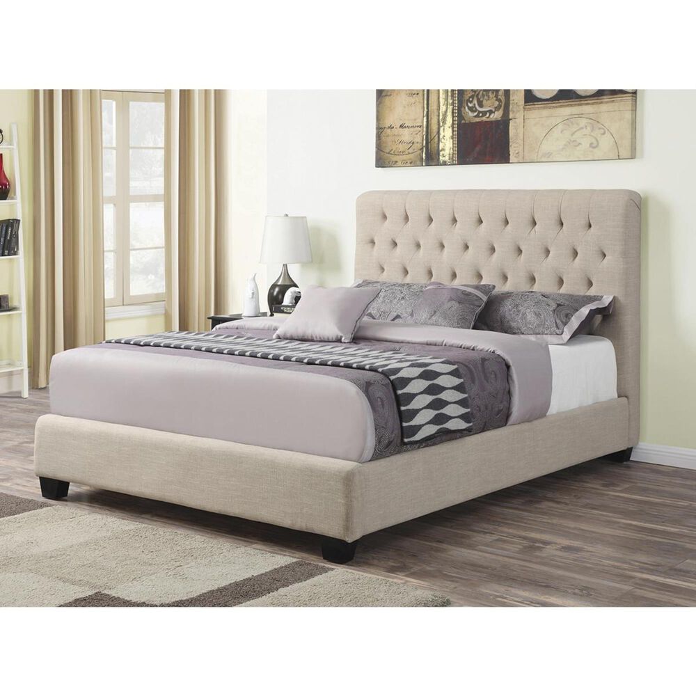 Pacific Landing Chloe California King Upholstered Bed with Black Legs in Neutral, , large