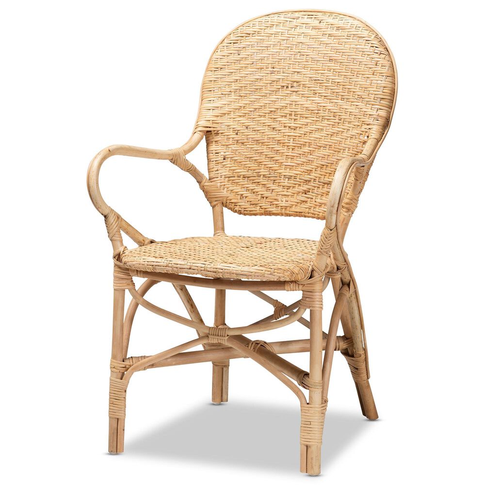 Baxton Studio Genna Arm Chair in Natural Brown, , large