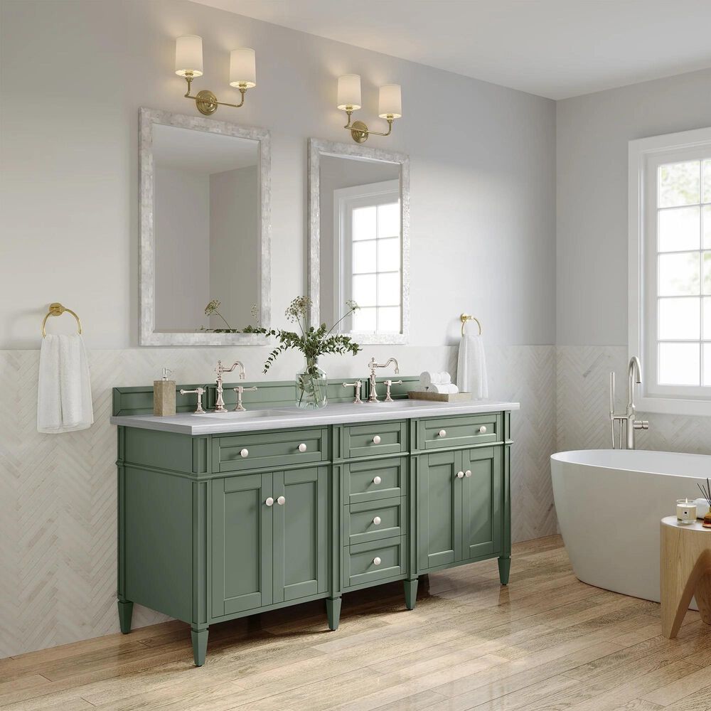 James Martin Vanities Brittany 72&quot; Double Bathroom Vanity in Smokey Celadon with 3 cm Arctic Fall Solid Surface Top and Rectangular Sinks, , large