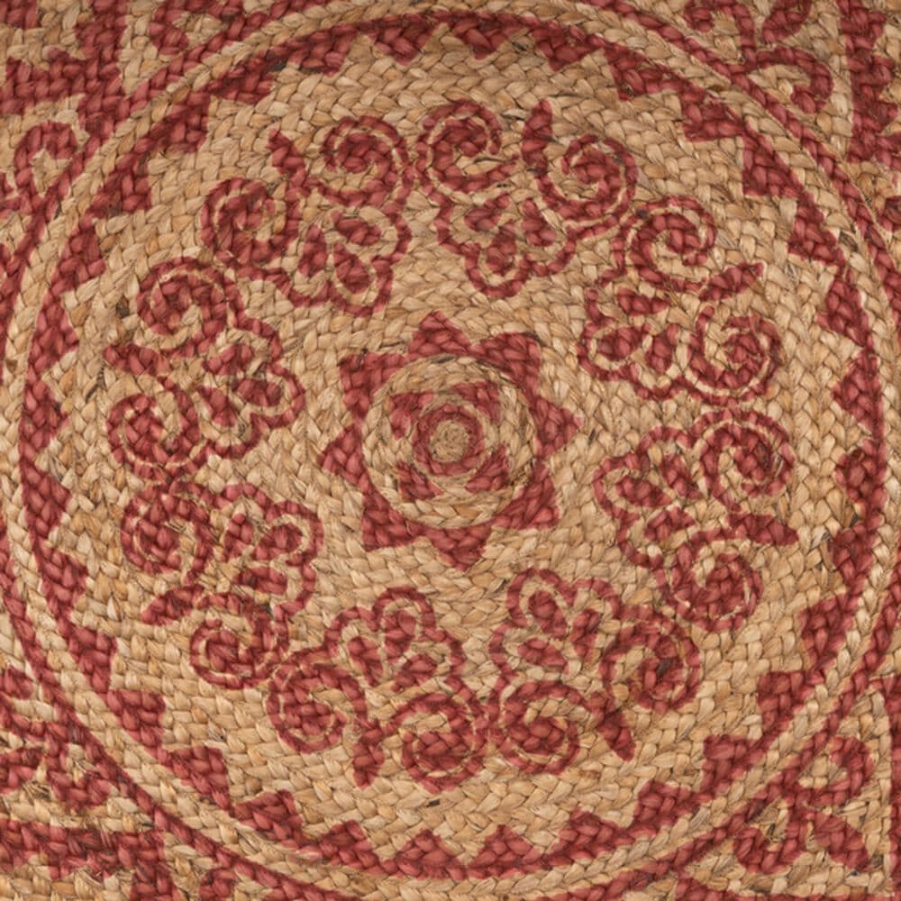 L&amp;R Resources Synergy 54125RED 6&#39; Round Tan and Raspberry Red Area Rug, , large