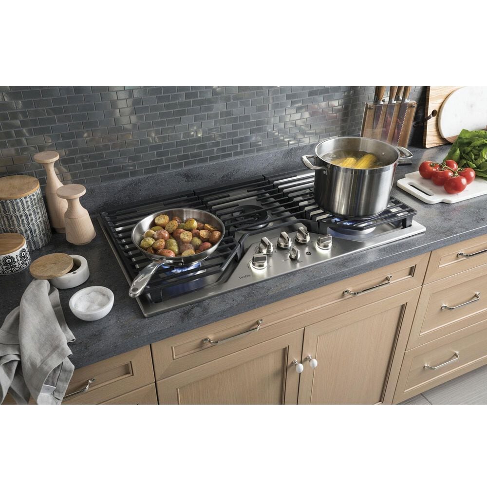 GE Profile 2-Piece Kitchen Package with 30" Built-In Microwave Combination Wall Oven and 36" Gas Cooktop in Stainless Steel, , large