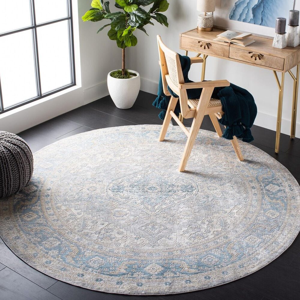 Safavieh Dream DRM411H 6&#39;7&quot; Round Grey and Blue Area Rug, , large