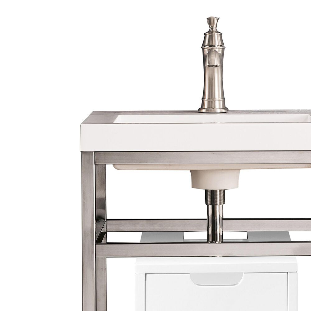 James Martin Vanities Boston 20&quot; Single White Door Bathroom Vanity in Brushed Nickel with 3 cm White Glossy Resin Countertop and Rectangular Sink, , large