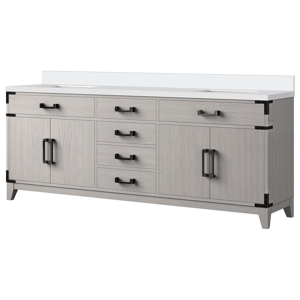 Lexora Home Laurel 80" Double Bathroom Vanity in White Oak with White Quartz Top and Rectangular Sinks, , large