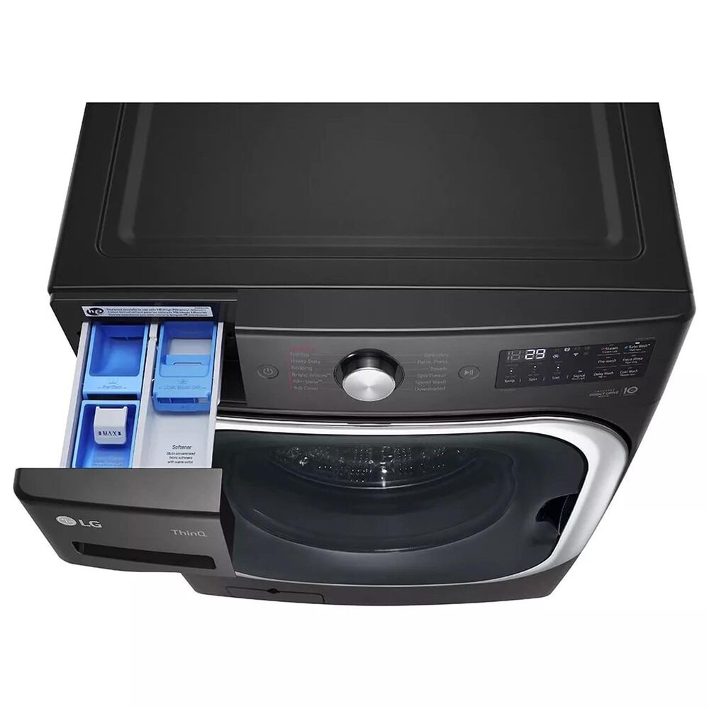 LG 5 Cu. Ft. Smart Front Load Washer with Pedestal in Black Steel, , large