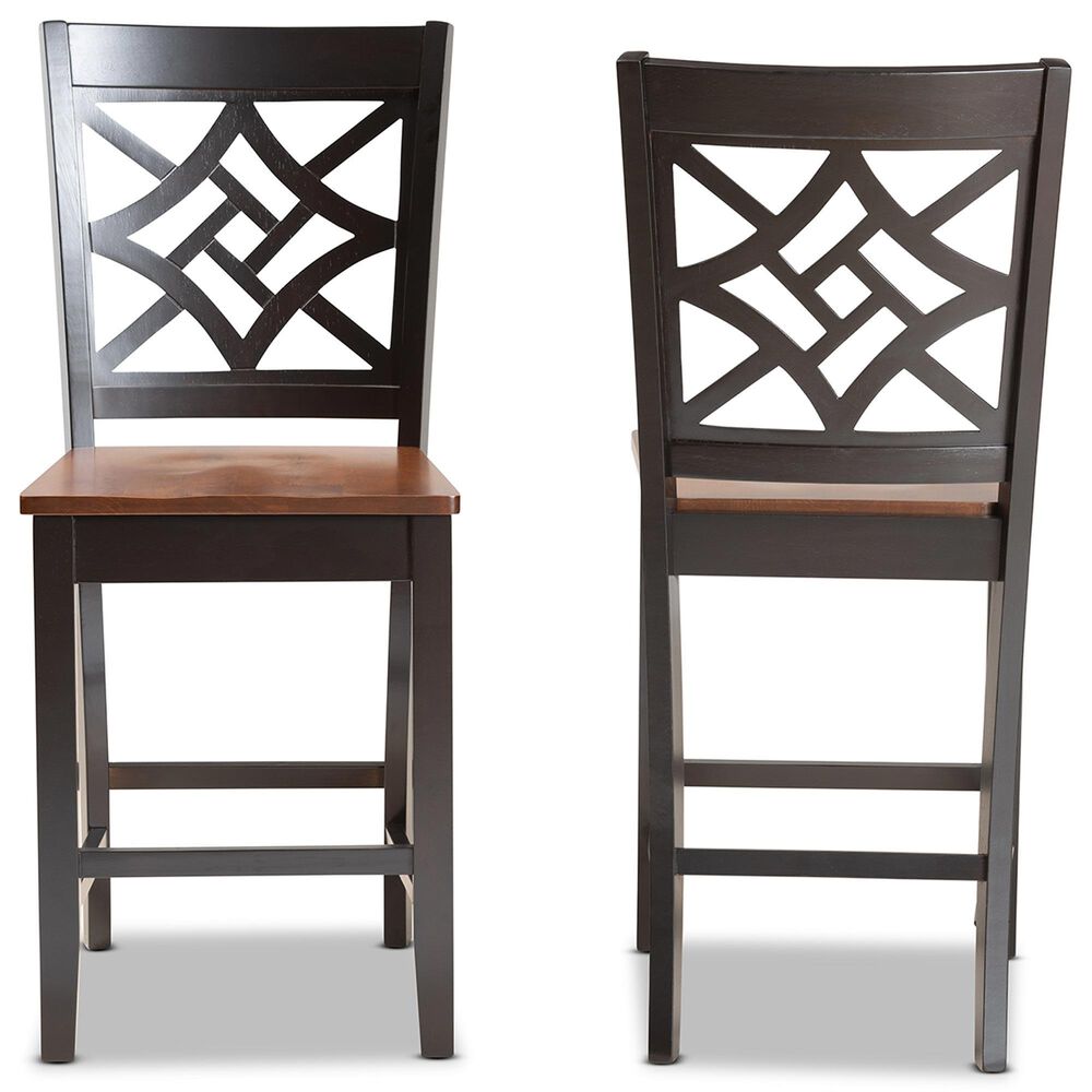 Baxton Studio Nicolette Counter Stool in Dark Brown and Walnut Brown (Set of 2), , large