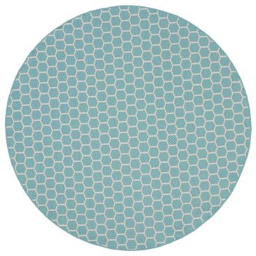 Nourison Twist Reversible 8" Round Aqua Indoor/Outdoor Area Rug, , large