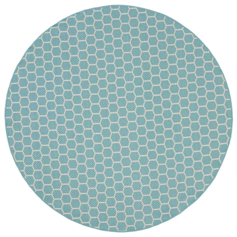 Nourison Twist Reversible 8" Round Aqua Indoor/Outdoor Area Rug, , large