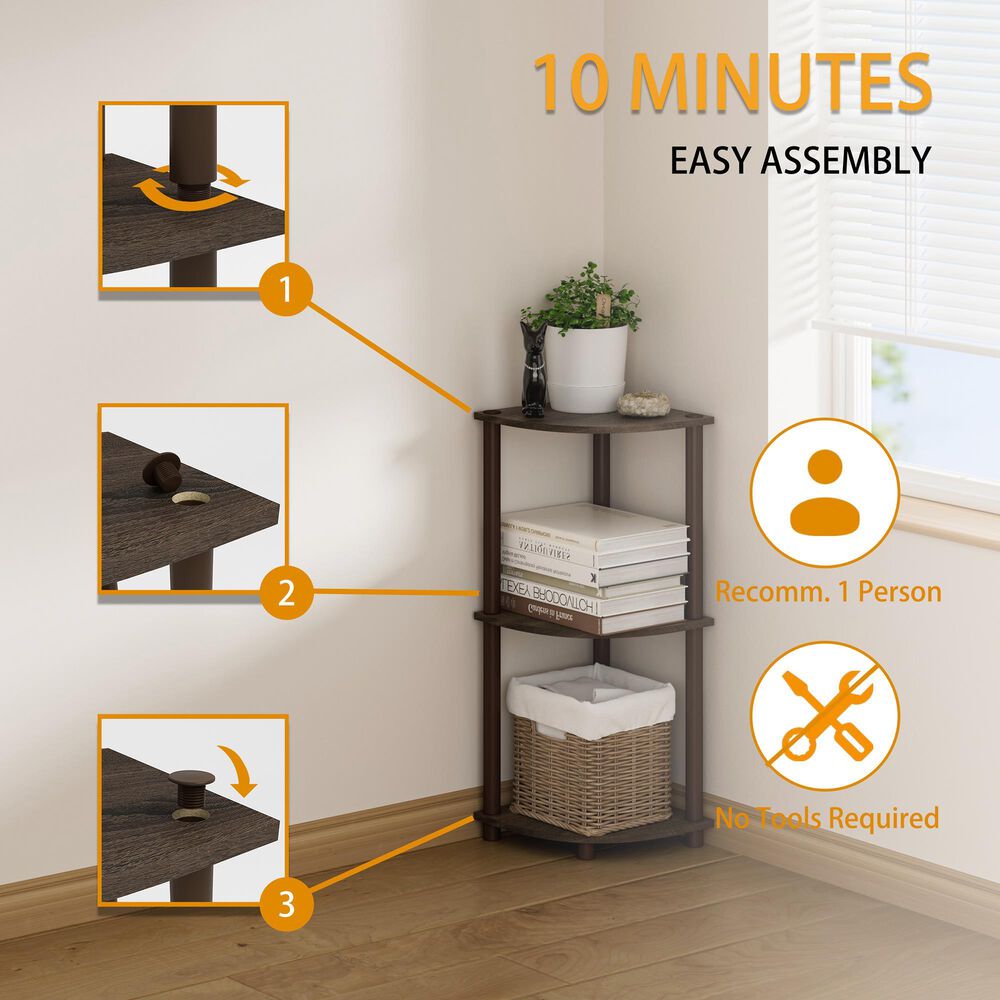 HOMLUX Turn-N-Tube 3-Tier Corner Bookshelf in Walnut and Brown, , large