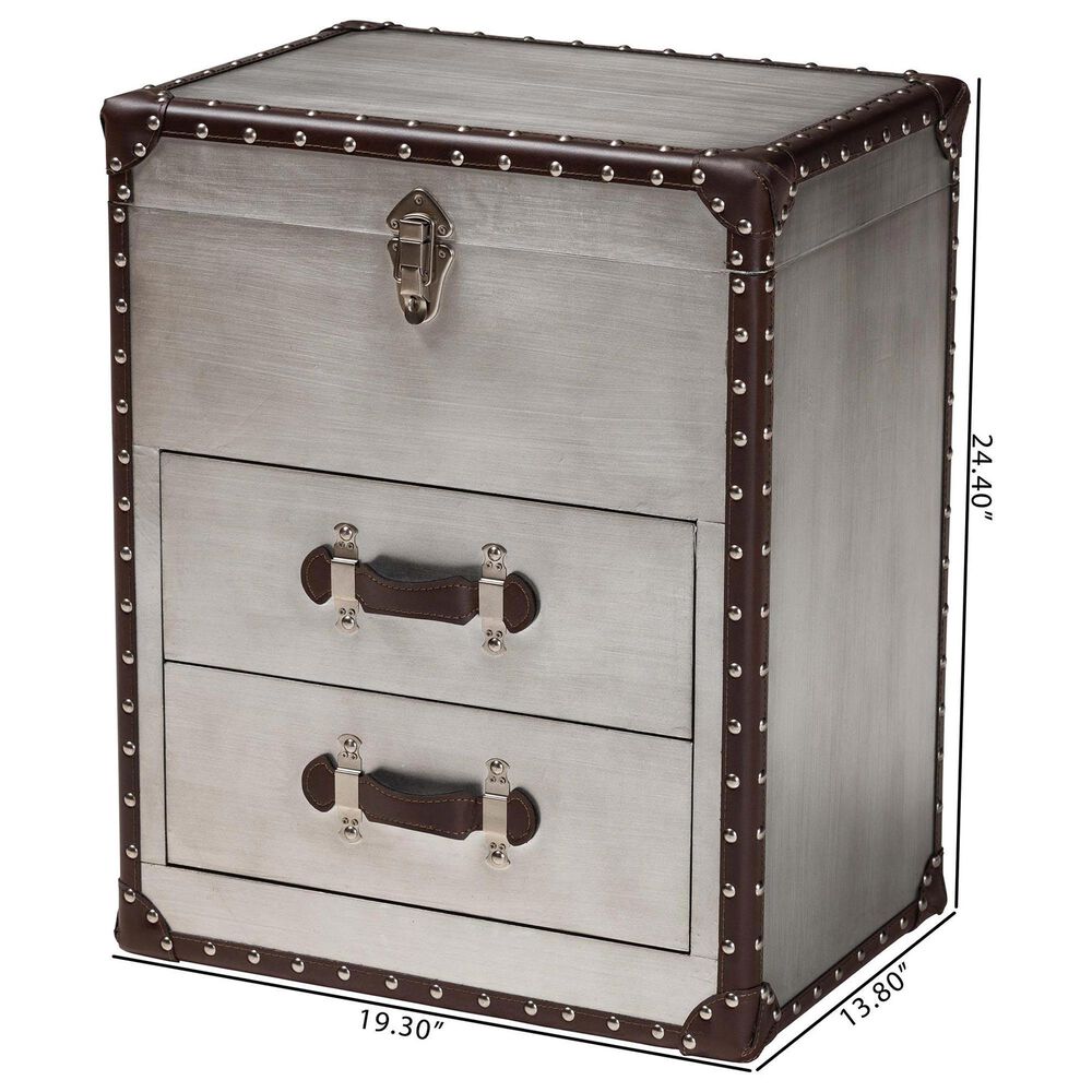 Baxton Studio Calidore 2-Drawer End Table in Silver, , large