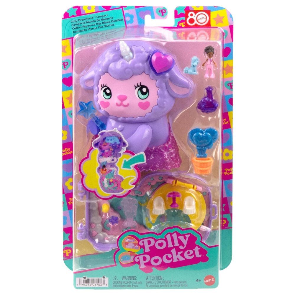 Polly Pocket Cozy Dreamland Lamb Compact Playset with Micro Doll and Pet in Purple, , large