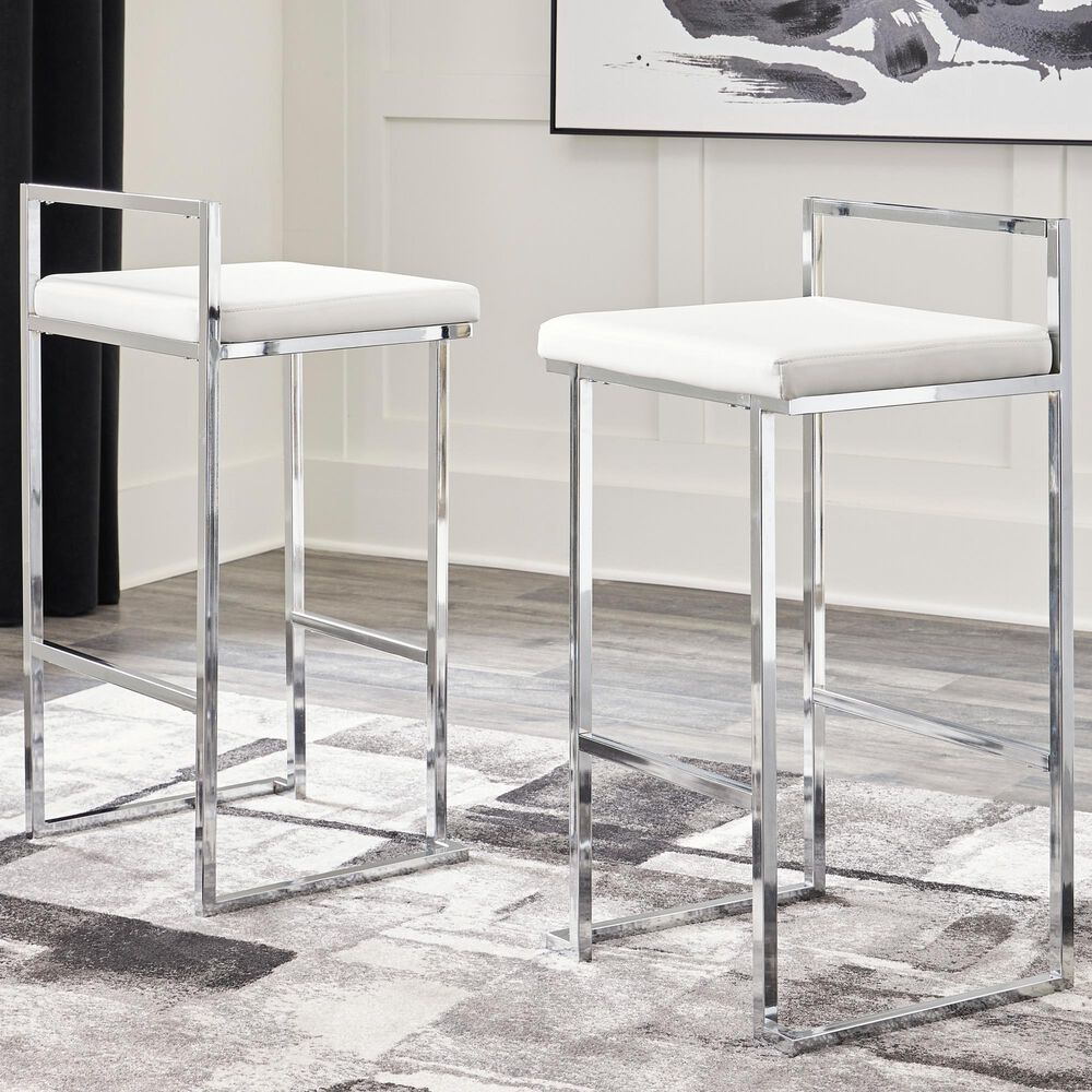 Ashley Madanere Bar Stool Set of 2 in White/Chrome Finish, , large