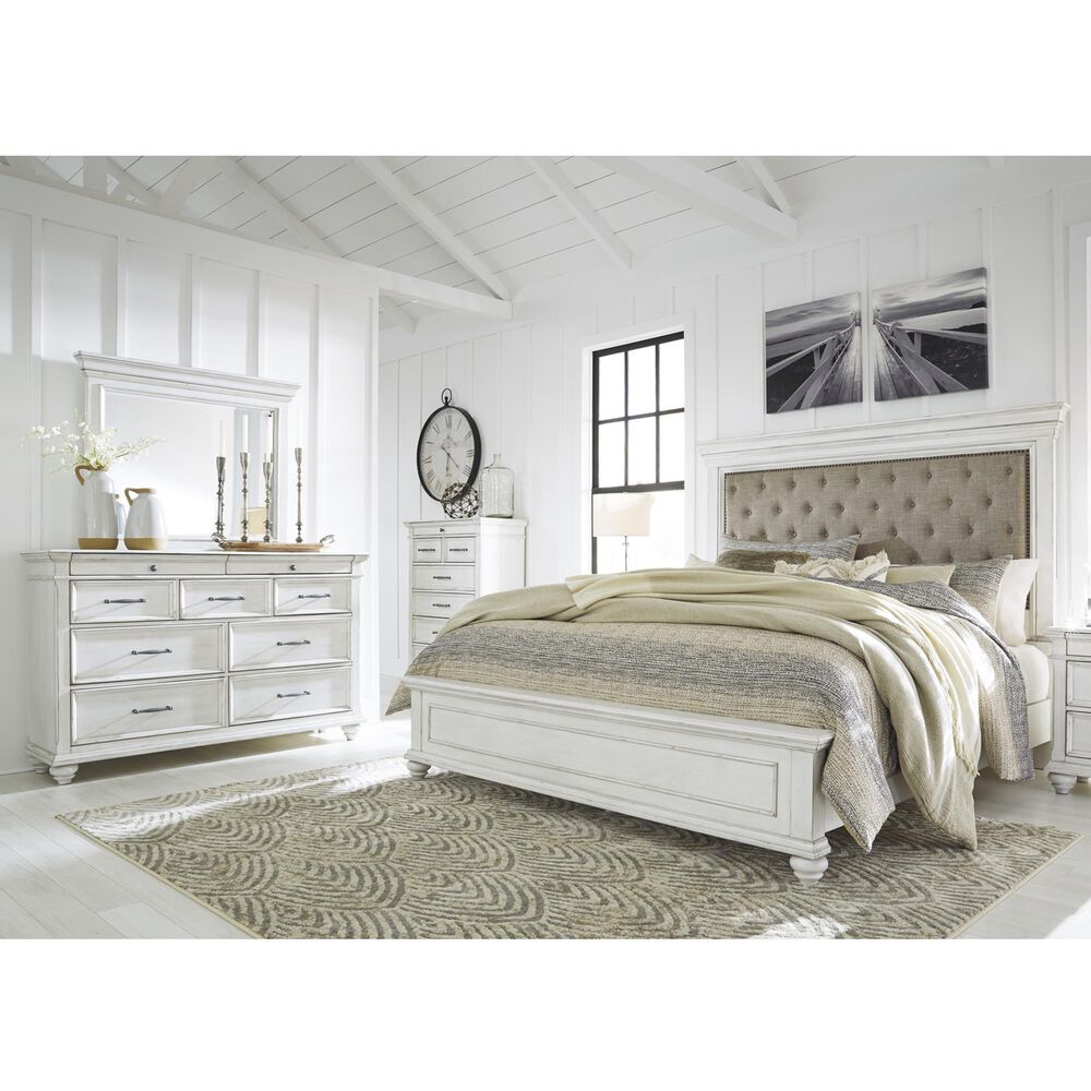 Ashley Kanwyn 4-Piece Cal King Upholstered Bed Set in Whitewash, , large