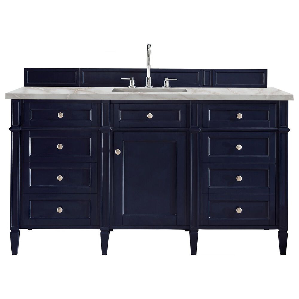 James Martin Vanities Brittany 60" Single Bathroom Vanity in Victory Blue with 3 cm Eternal Jasmine Pearl Silestone Top, Rectangular Sink and FreePower Wireless Charger, , large