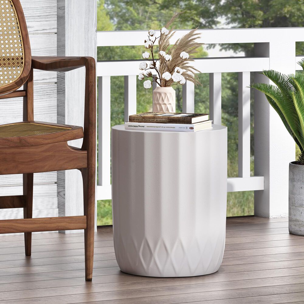 Hearth and Haven Outdoor Round End Table with Inverted Scallop Edge in Antique White, , large