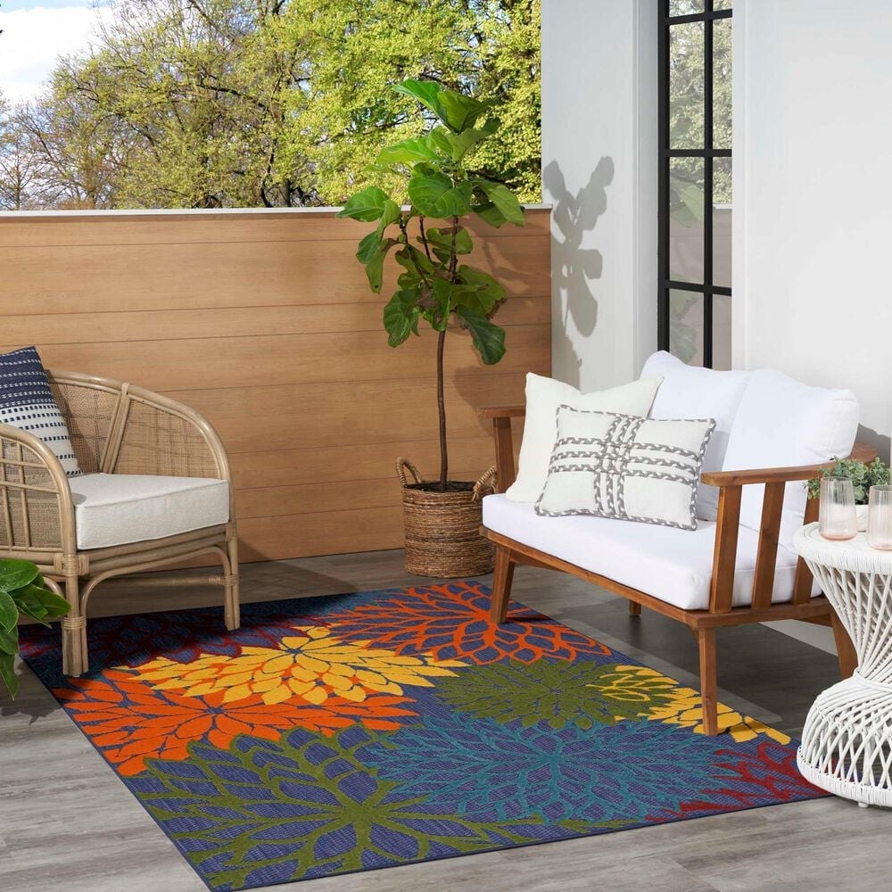 Nourison Aloha ALH05 7&#39;10&quot; x 10&#39;6&quot; Navy and Multicolor Indoor/Outdoor Area Rug, , large
