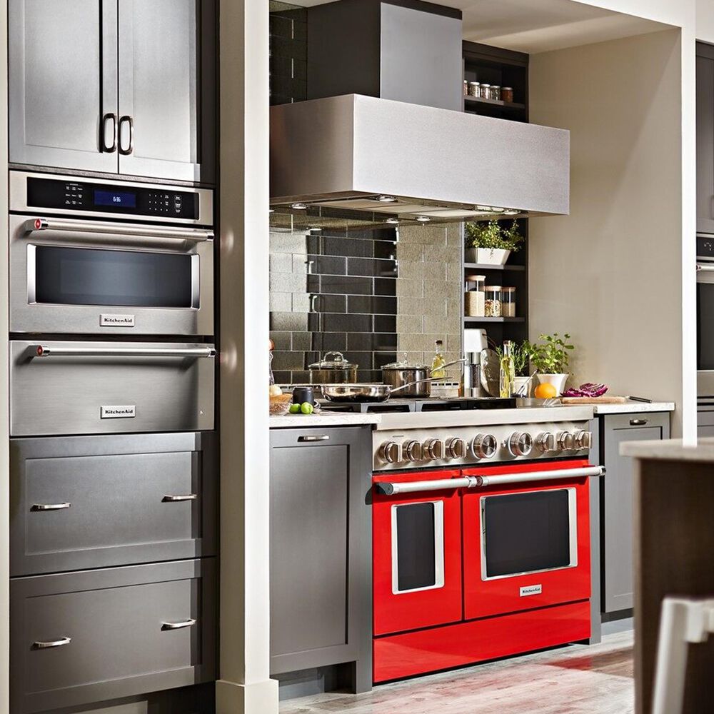 KitchenAid 48" Professional Double Oven Dual Fuel Range in Passion Red Nebraska Furniture Mart