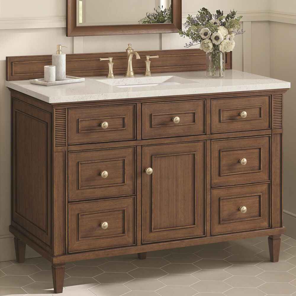 James Martin Vanities Lorelai 48&quot; Single Vanity Mid-Century Walnut with 3 cm Lime Delight Quartz Top, , large